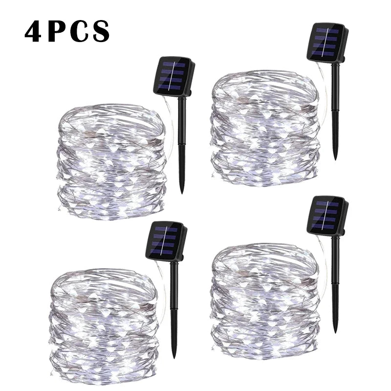 4pcs-white Emitting Color Solar LED Fairy String Lights Outdoor – 8 Modes, IP65