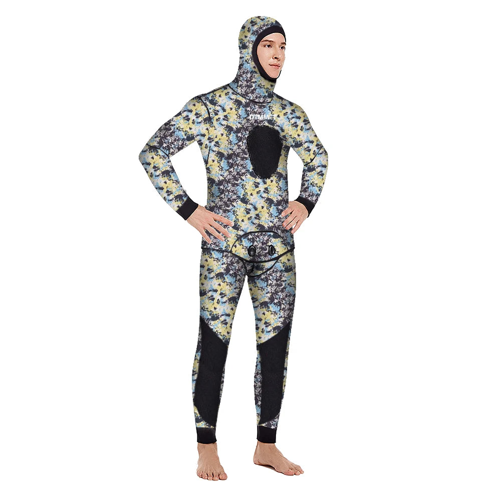 Men’s 3mm Camouflage Wetsuit Set – Two-Piece Hooded Suit