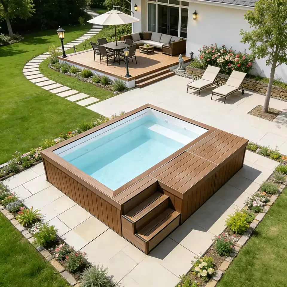 Fiberglass Above Ground Swim Spa Pool With Sofa Seat