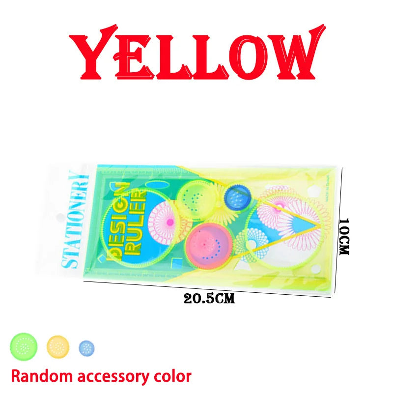 Yellow Color Spirograph Geometry Drawing Stencil Ruler Set for Kids