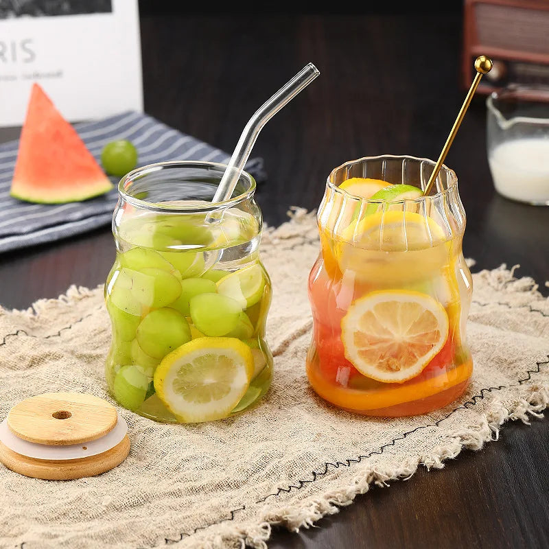 High Borosilicate Glass Tumbler With Straw And Bamboo Lid
