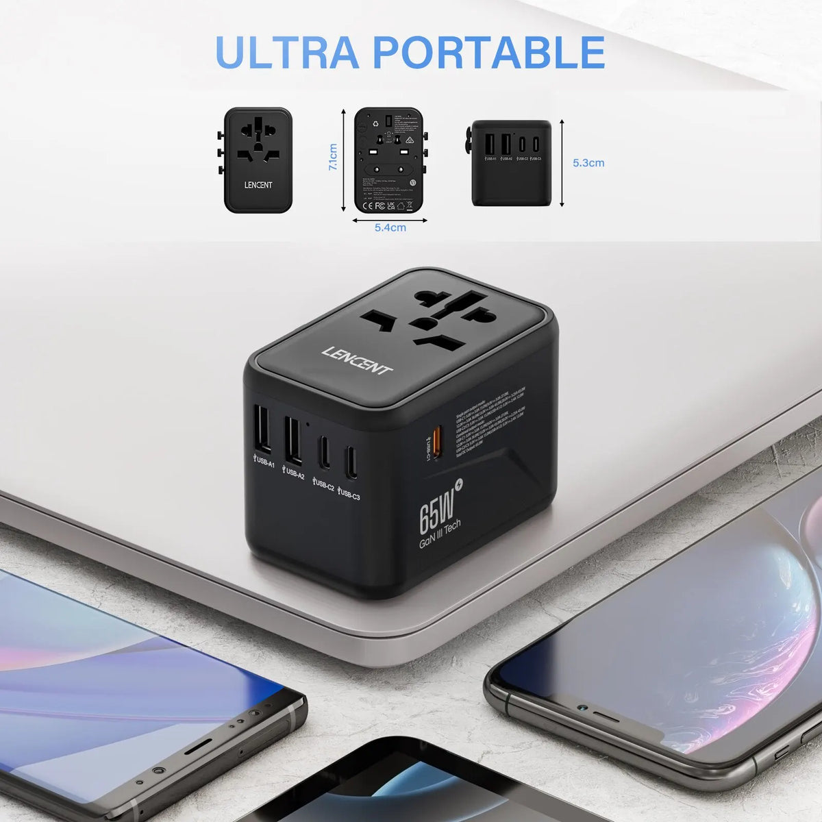 65W GaN International Travel Adapter with USB-C Fast Charge