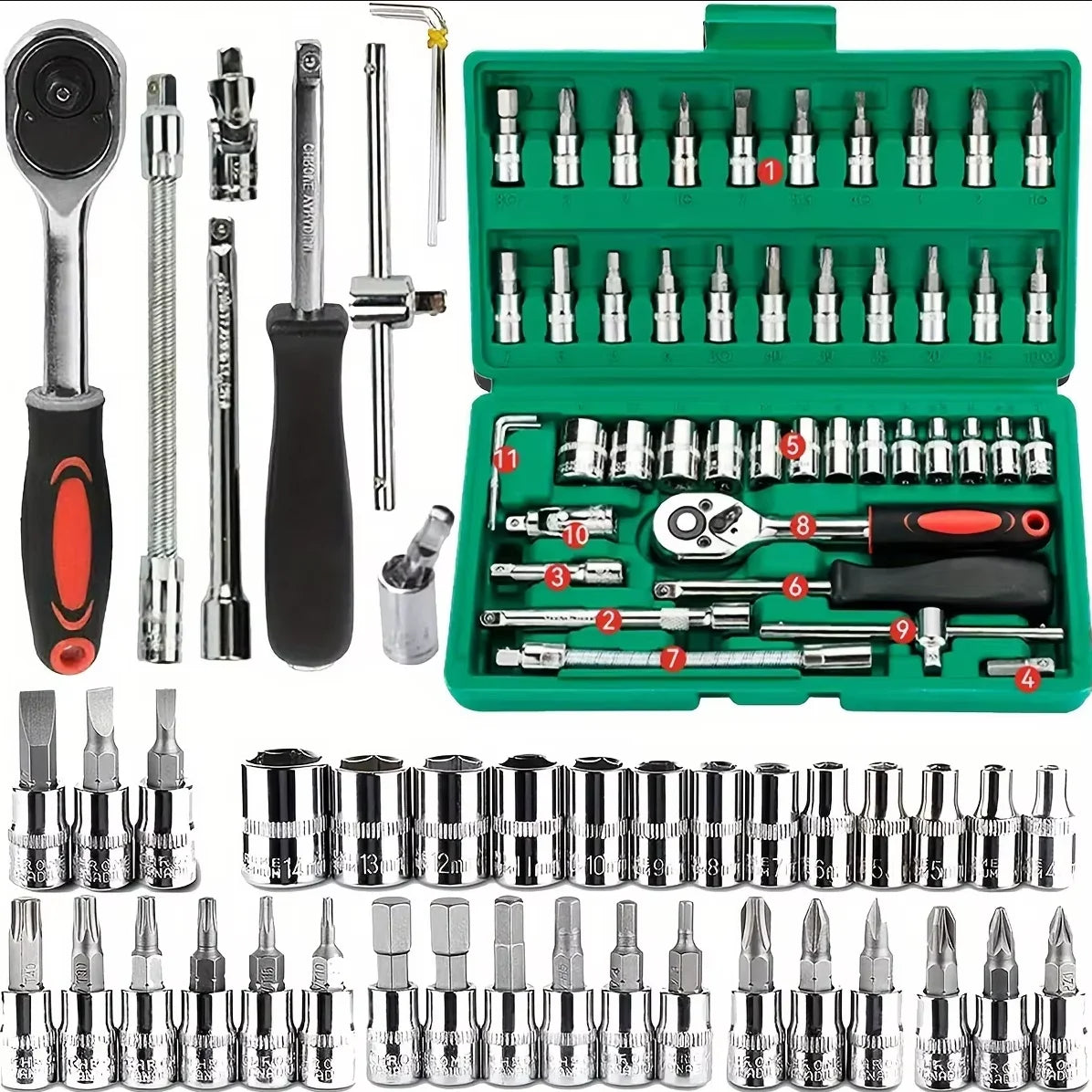 46pcs-J Color 46-Piece Mechanic Tool Set for Auto and Home Repair