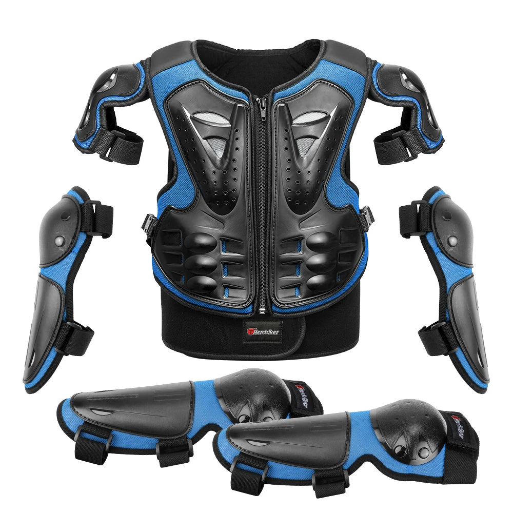 MC1018 Blue Color Kids Motorcycle Body Armor Set With Elbow And Knee Pads