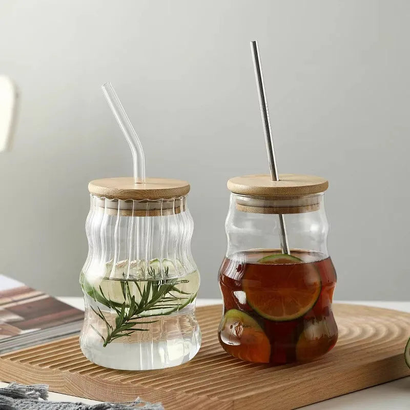 High Borosilicate Glass Tumbler With Straw And Bamboo Lid
