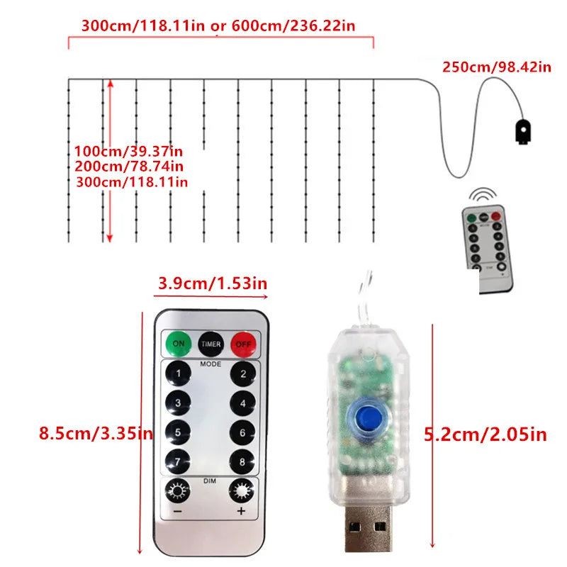 USB Curtain Fairy String Lights with Remote Control