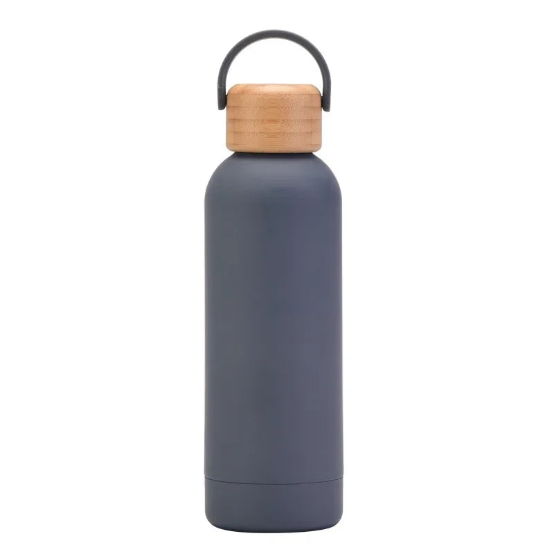 Dark grey Color 500 ml Stainless Steel Thermos Bottle With Bamboo Lid