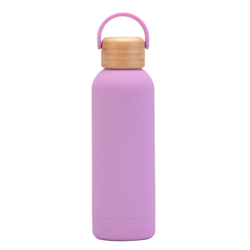Lilac Color 500 ml Stainless Steel Thermos Bottle With Bamboo Lid