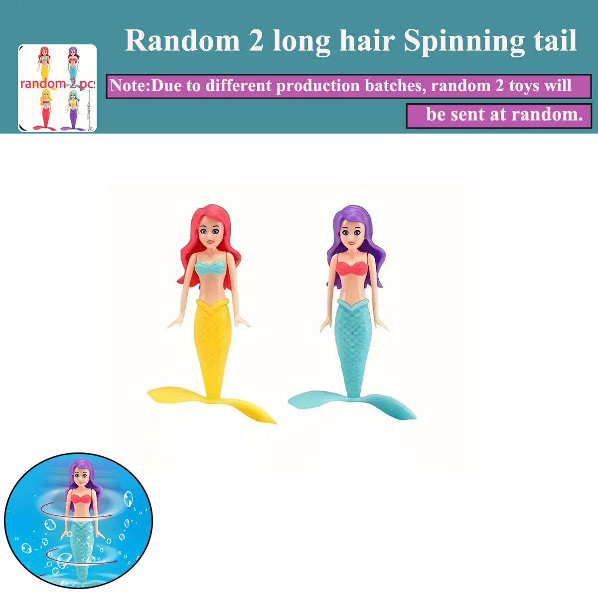 random 2 Spinning Color Mermaid Dive Pool Toys Set – Floating Bath Game for Kids