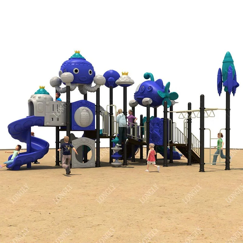 Outdoor Kids Playground Set with Slides and Monkey Bars