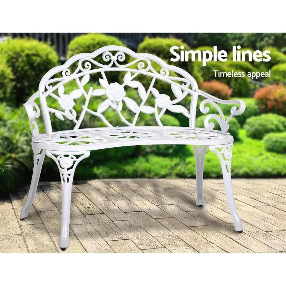 Cast Aluminium Garden Bench – Vintage White 100 cm