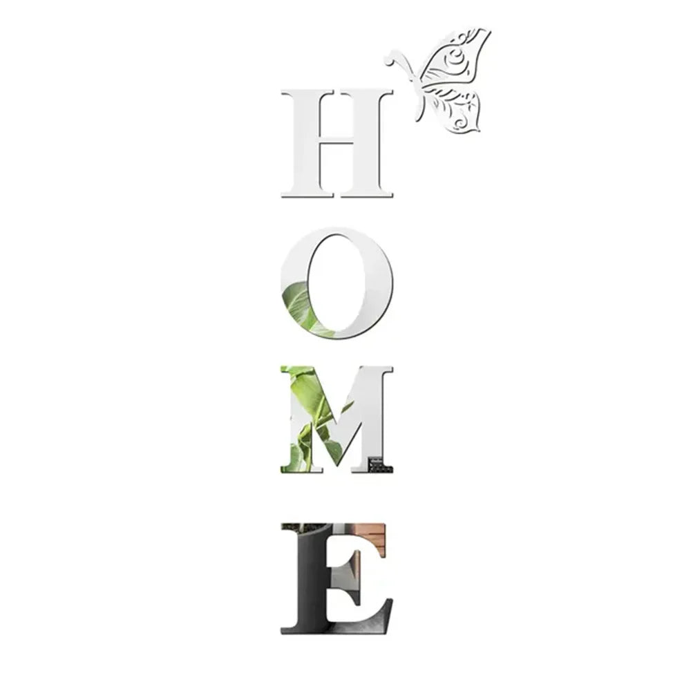 Silver Color 3D Mirror HOME Wall Sticker for Entryway Decor