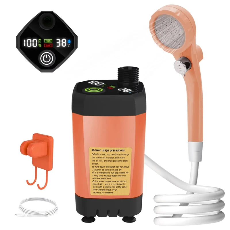 orange Color Portable Camping Shower Pump With Digital Display