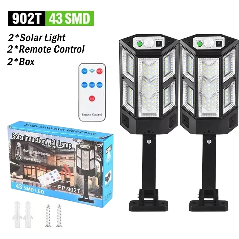 43 SMD 2PCs Emitting Color Solar Motion Sensor Wall Light – 3 Modes, Wide Angle