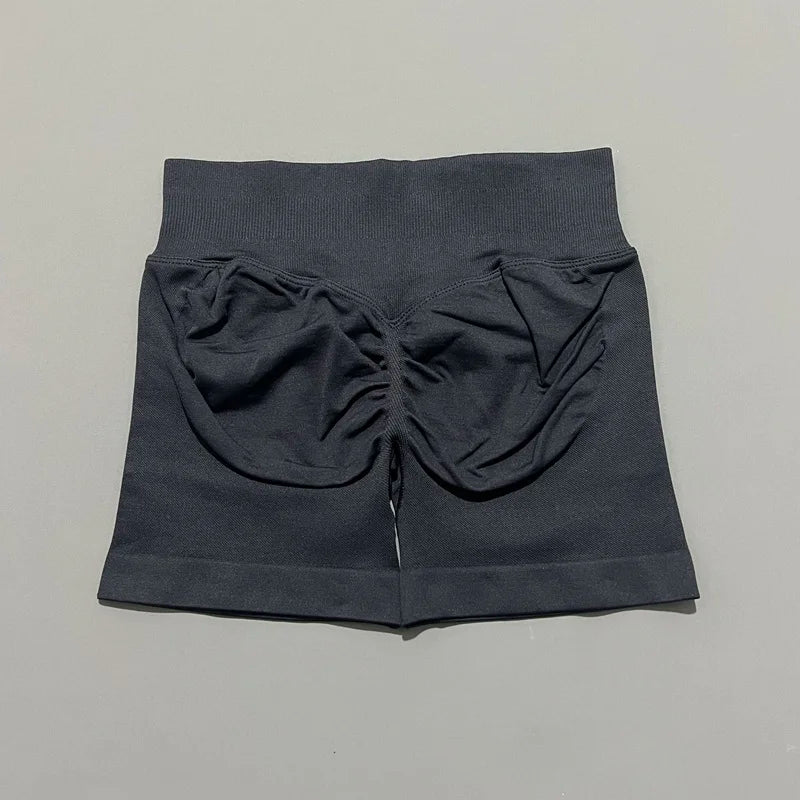 Black Color Women’s Seamless Scrunch Butt Yoga Gym Shorts