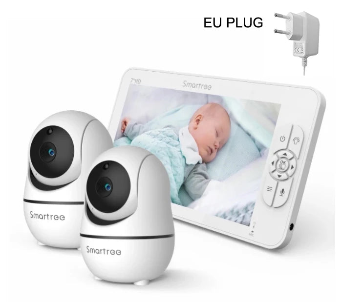 EU plug Color 7" HD Split Screen Baby Monitor with 2 Cameras