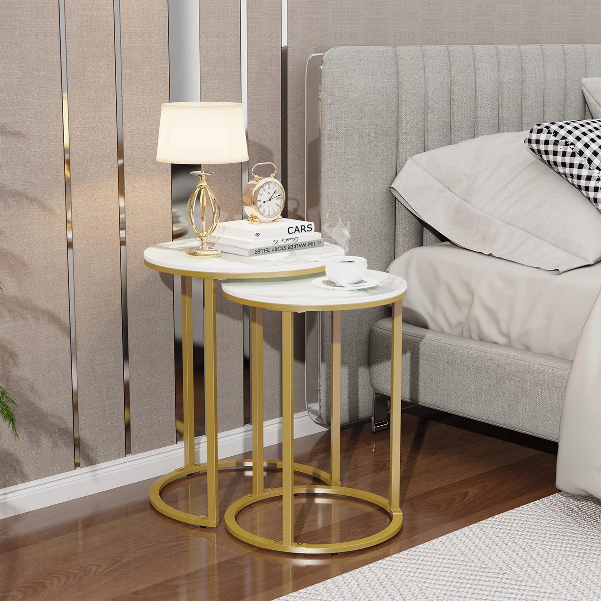 Sintered Stone Nesting Side Tables With Gold Metal Base