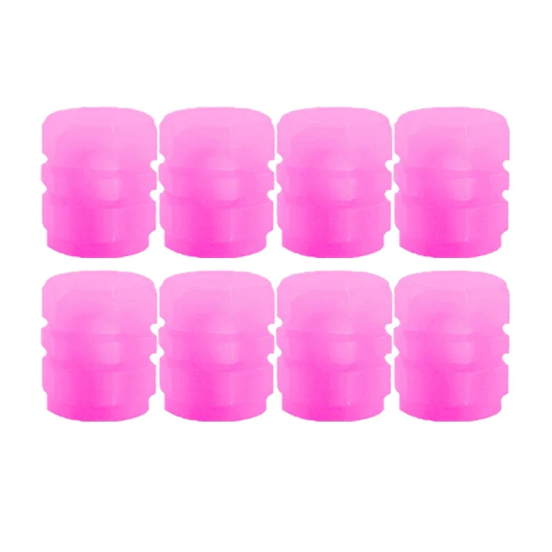 Pink 8pcs Color Luminous Tire Valve Caps For Car & Bike Wheels
