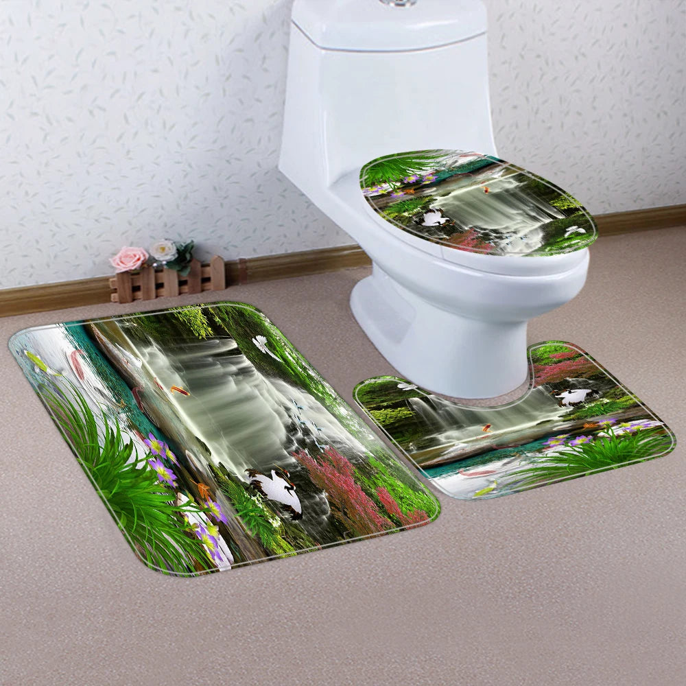 Forest Waterfall Bathroom Set With Shower Curtain