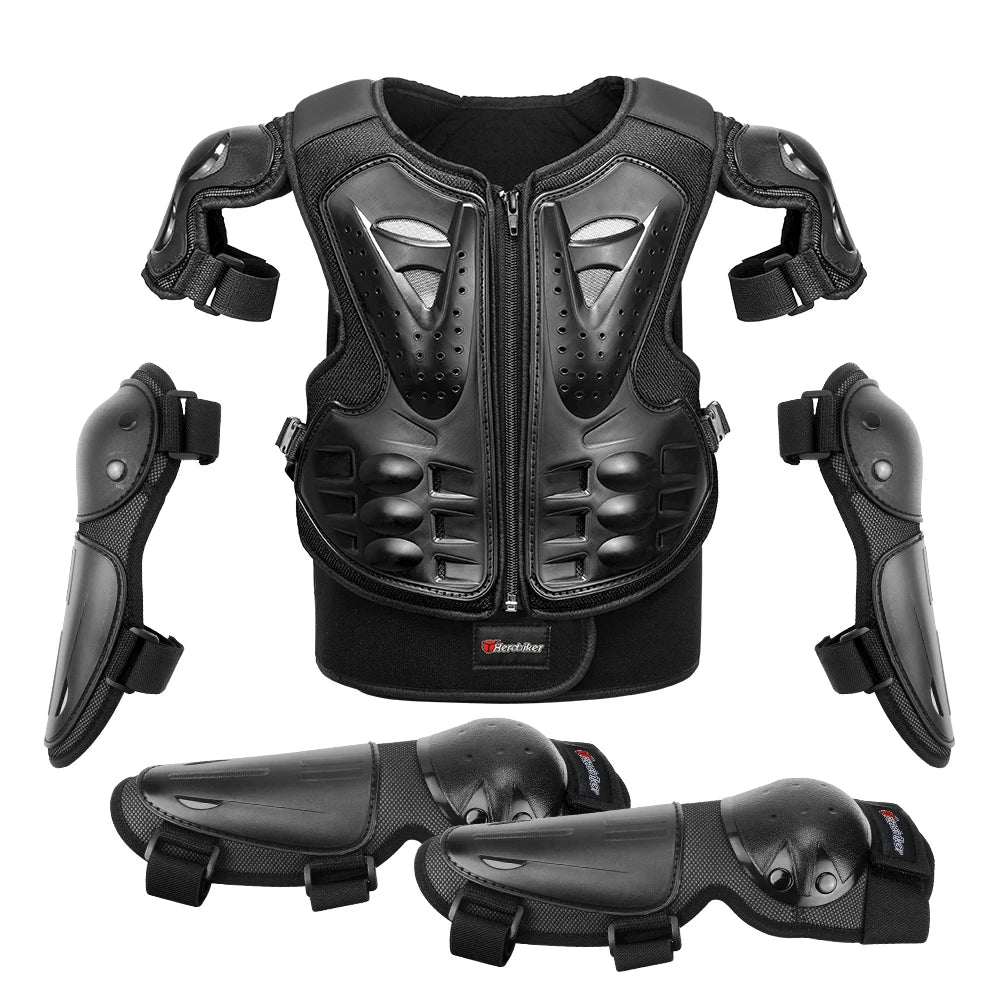 MC1018-Black Color Kids Motorcycle Body Armor Set With Elbow And Knee Pads