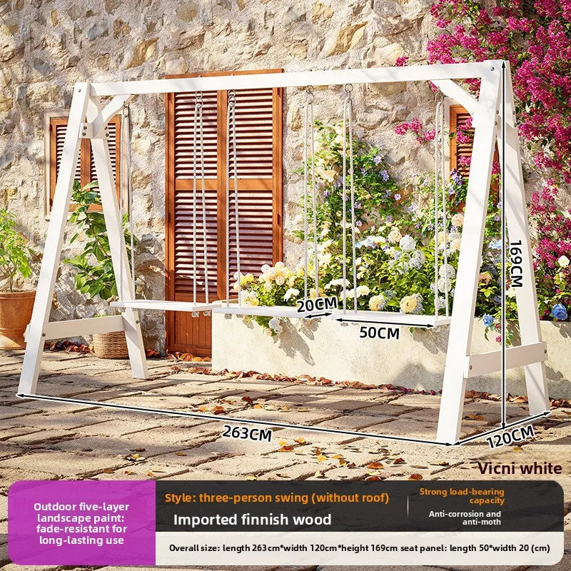 Swing for Three - Un Color Outdoor Wooden Hanging Swing Chair For Garden Patio