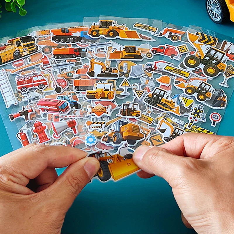 Kids Puffy Sticker Packs Set – Cartoon Vehicles & More