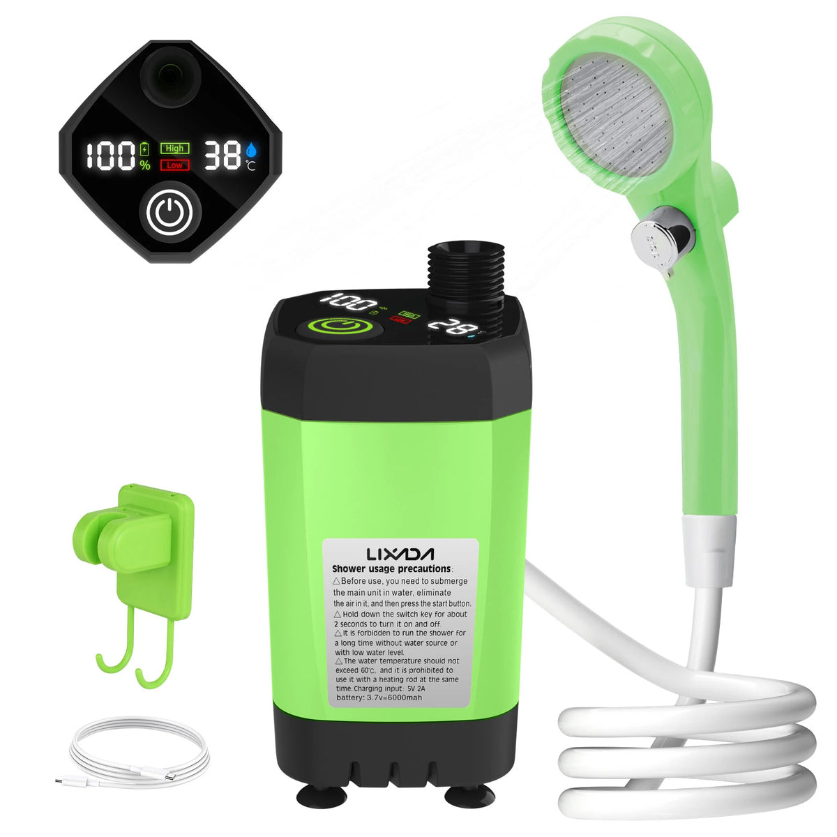Green Color Portable Camping Shower Pump With Digital Display 6000mAh