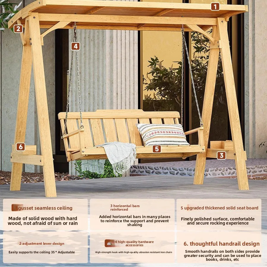 Outdoor Wooden Hanging Swing Chair For Garden Patio