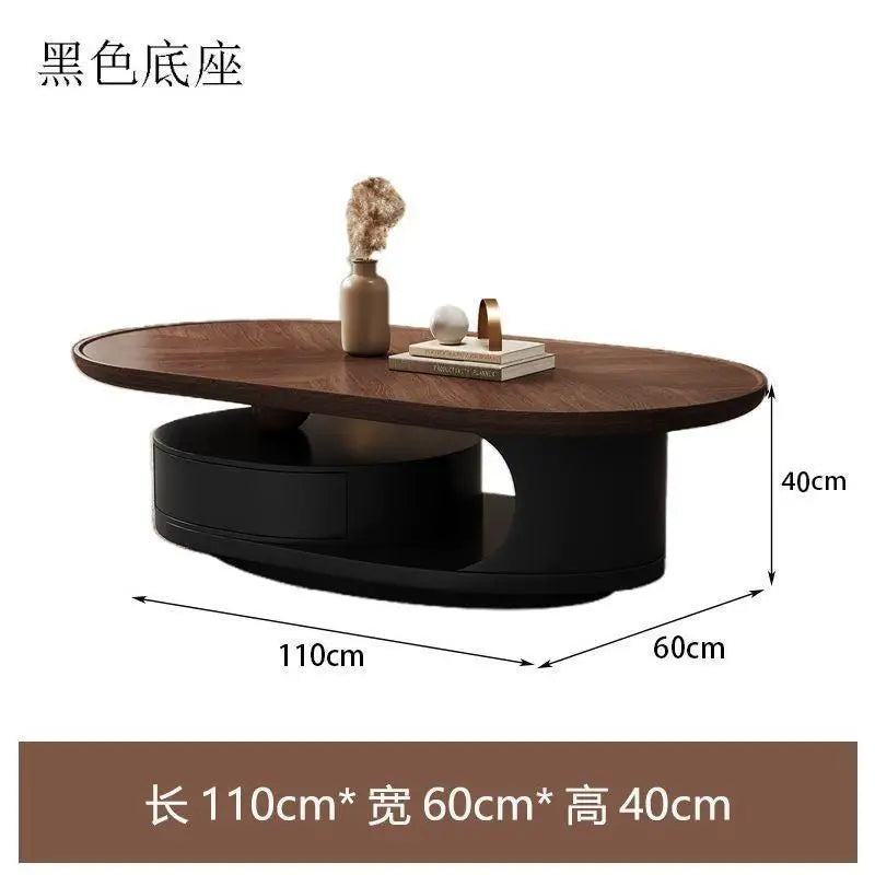Black base Color Modern Oval Coffee Table With Storage – Solid Wood & Marble