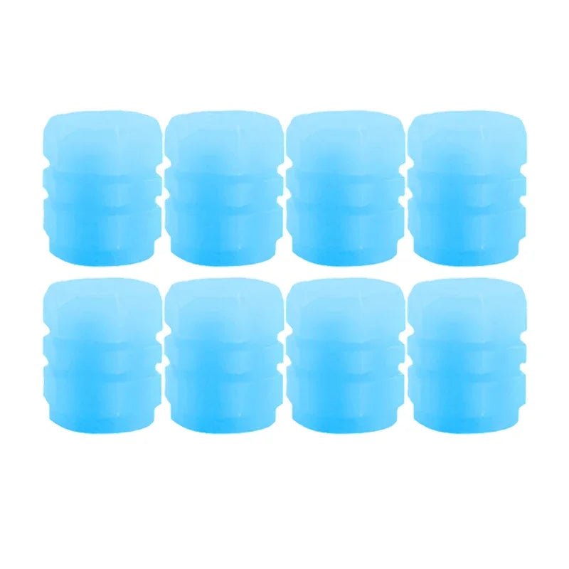 Blue 8pcs Color Luminous Tire Valve Caps For Car & Bike Wheels
