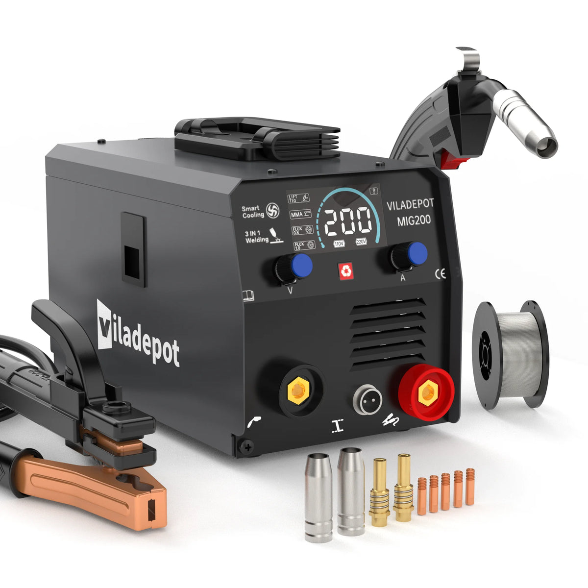 200A 3-in-1 MIG Welder Inverter – No-Gas MIG/MMA/TIG