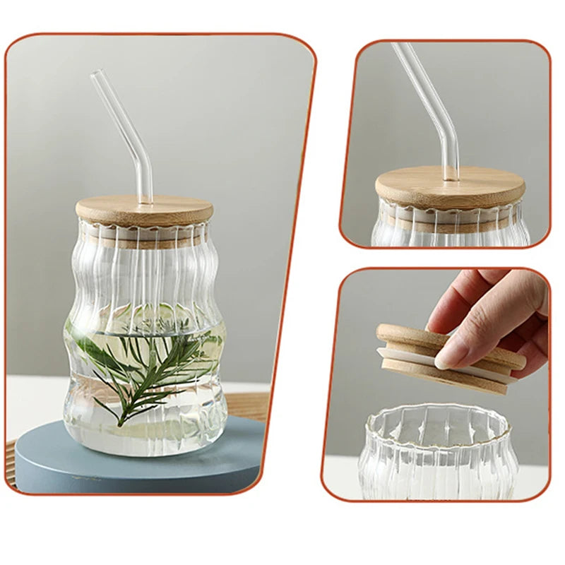 High Borosilicate Glass Tumbler With Straw And Bamboo Lid