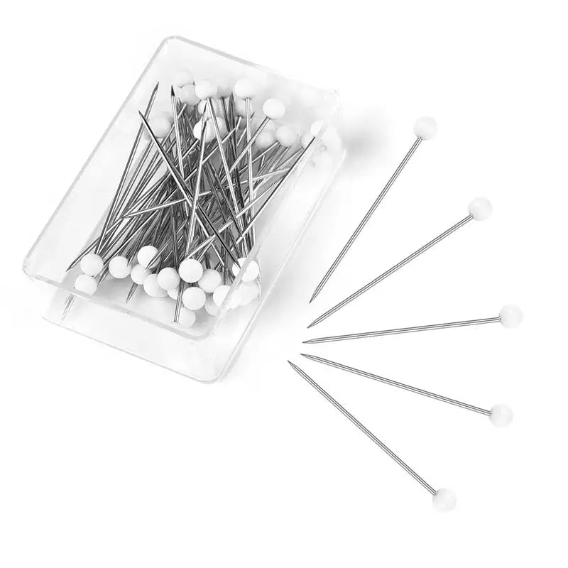 white-50pcs Color Straight Sewing Pins With Colored Glass Heads 32 mm