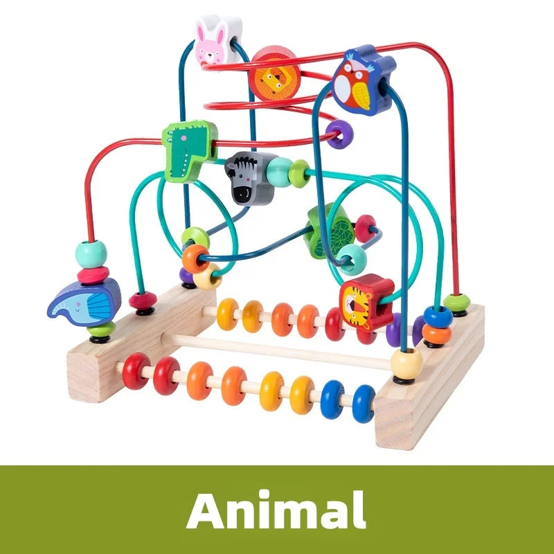 NB250C1-animal Color Wooden Bead Maze Roller Coaster Toy for Kids