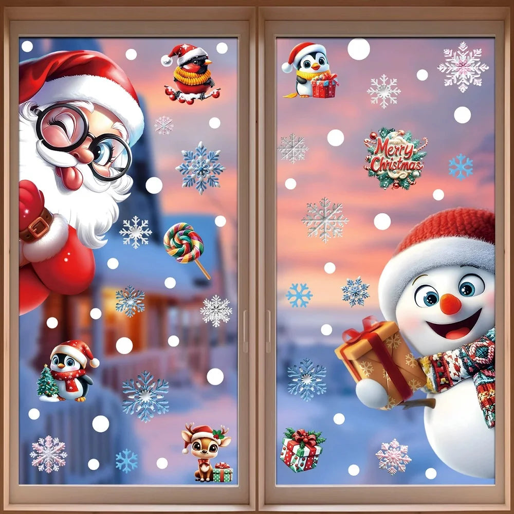 Christmas Window Clings Gingerbread Santa Snowman Decor