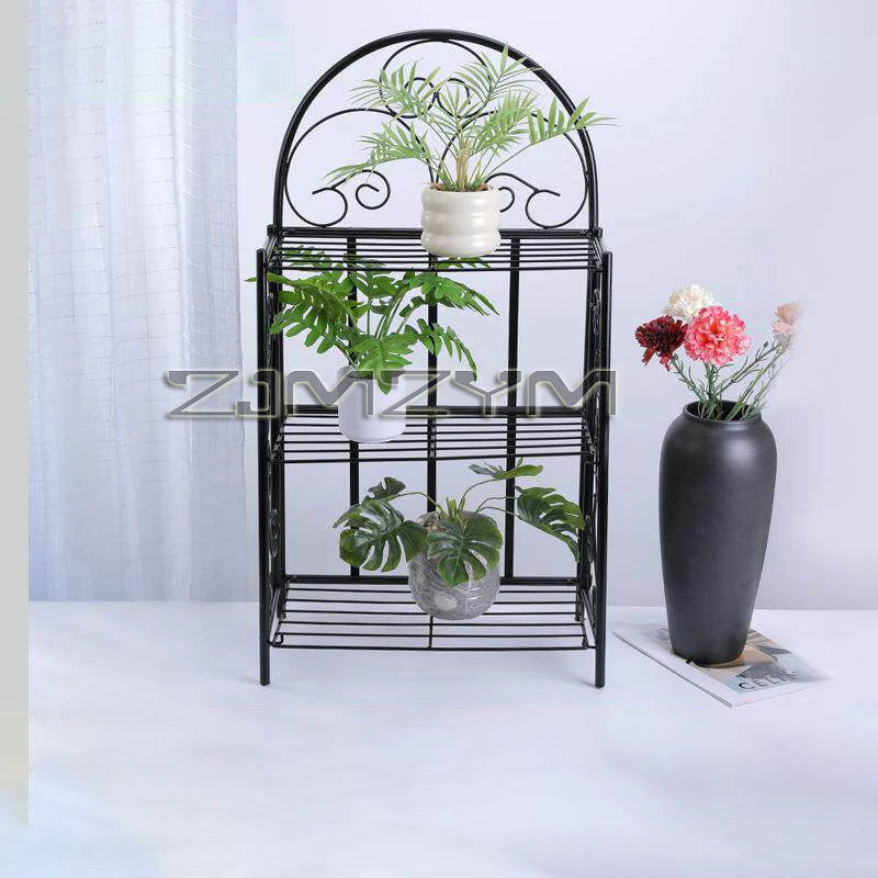 Foldable 3-Tier Metal Plant Stand For Indoor Garden