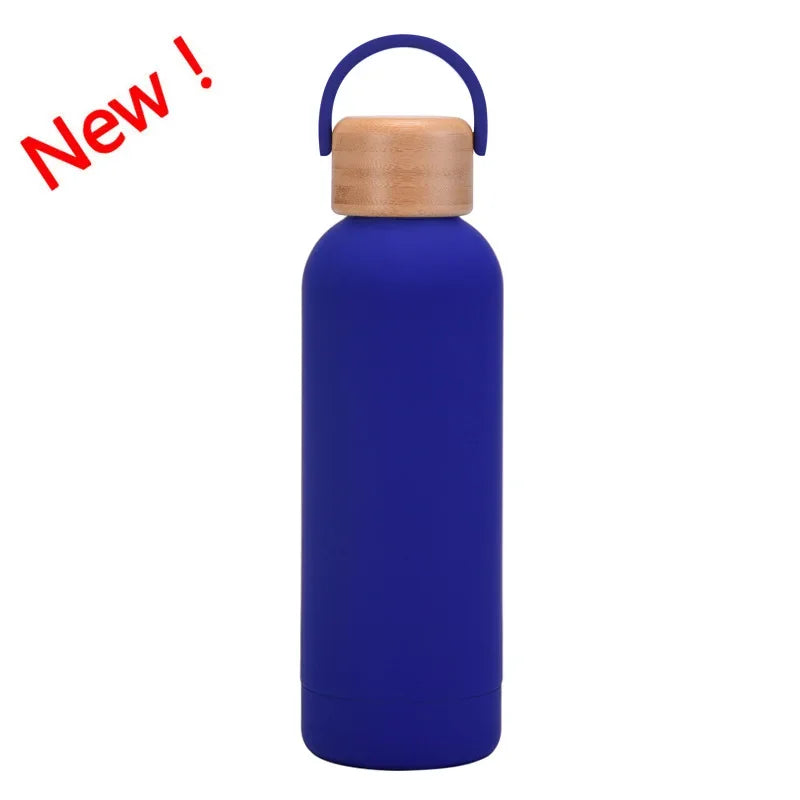Sapphire blue Color 500 ml Stainless Steel Thermos Bottle With Bamboo Lid