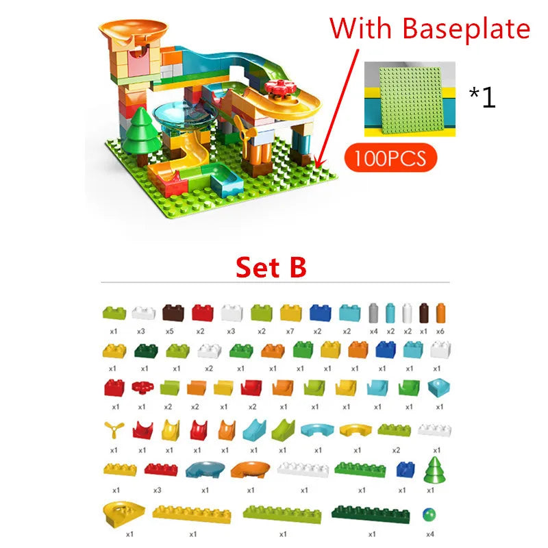 100pc B NO plate Color Marble Run Building Blocks Set With Spiral Tracks