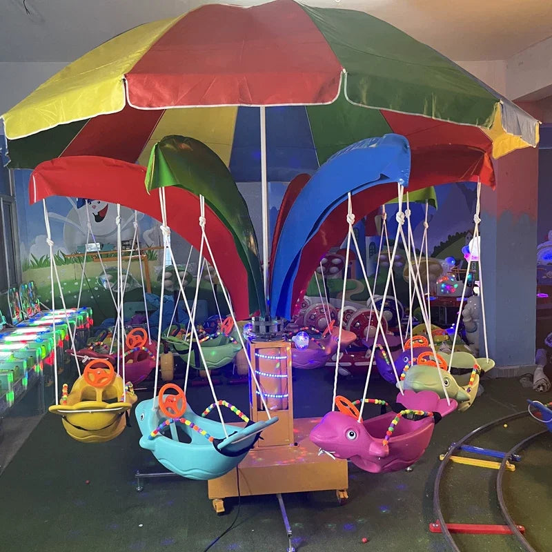 8 seats Color Kids Electric Flying Fish Carousel Swing Ride