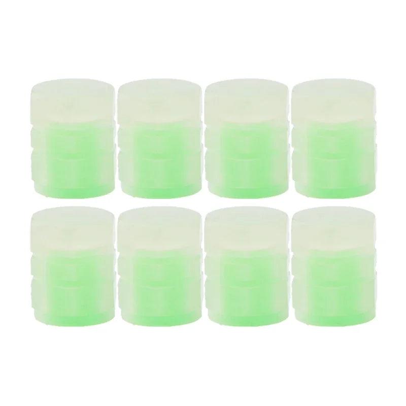Green 8pcs Color Luminous Tire Valve Caps For Car & Bike Wheels