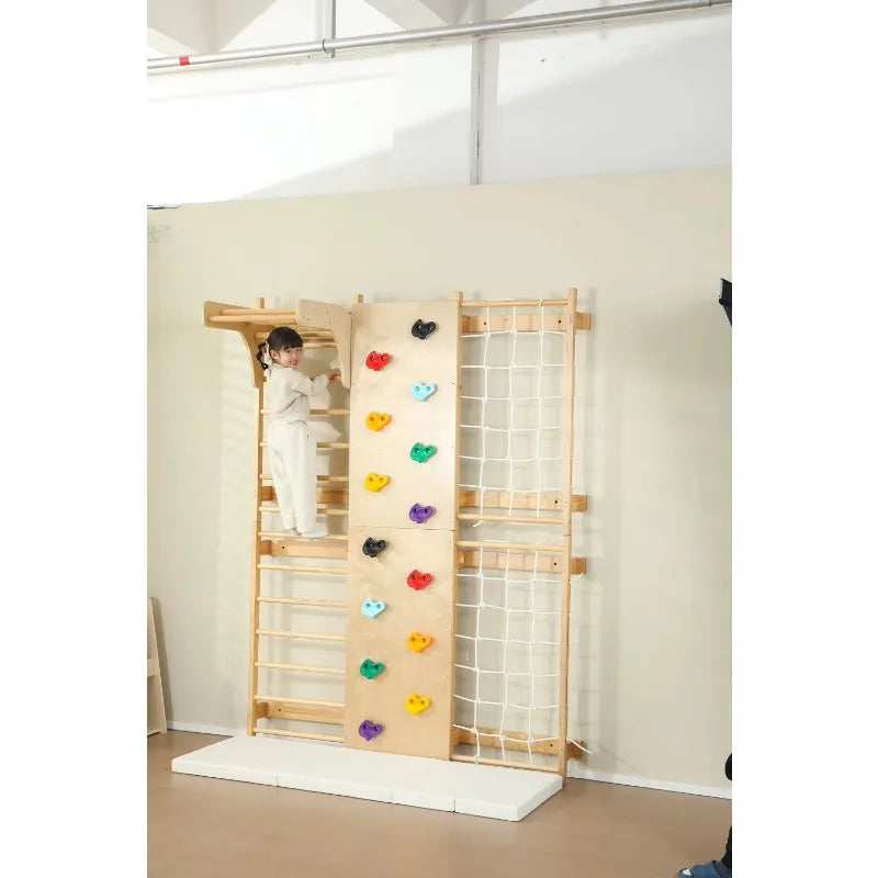 Kids Wooden Climbing Frame Wall Bars For Indoor Play