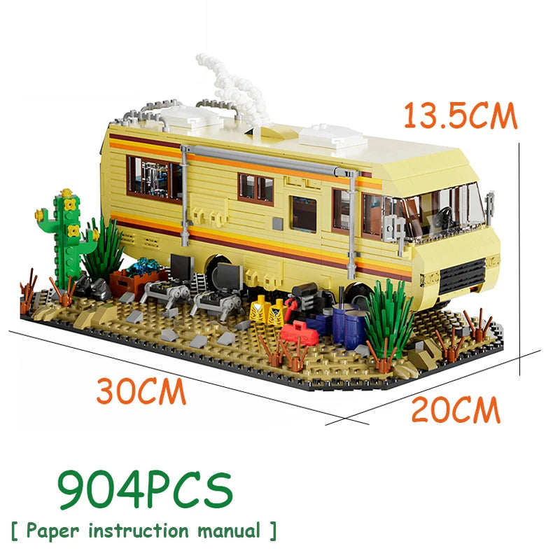 no box Color Retro RV Camper Van Building Block Model Set