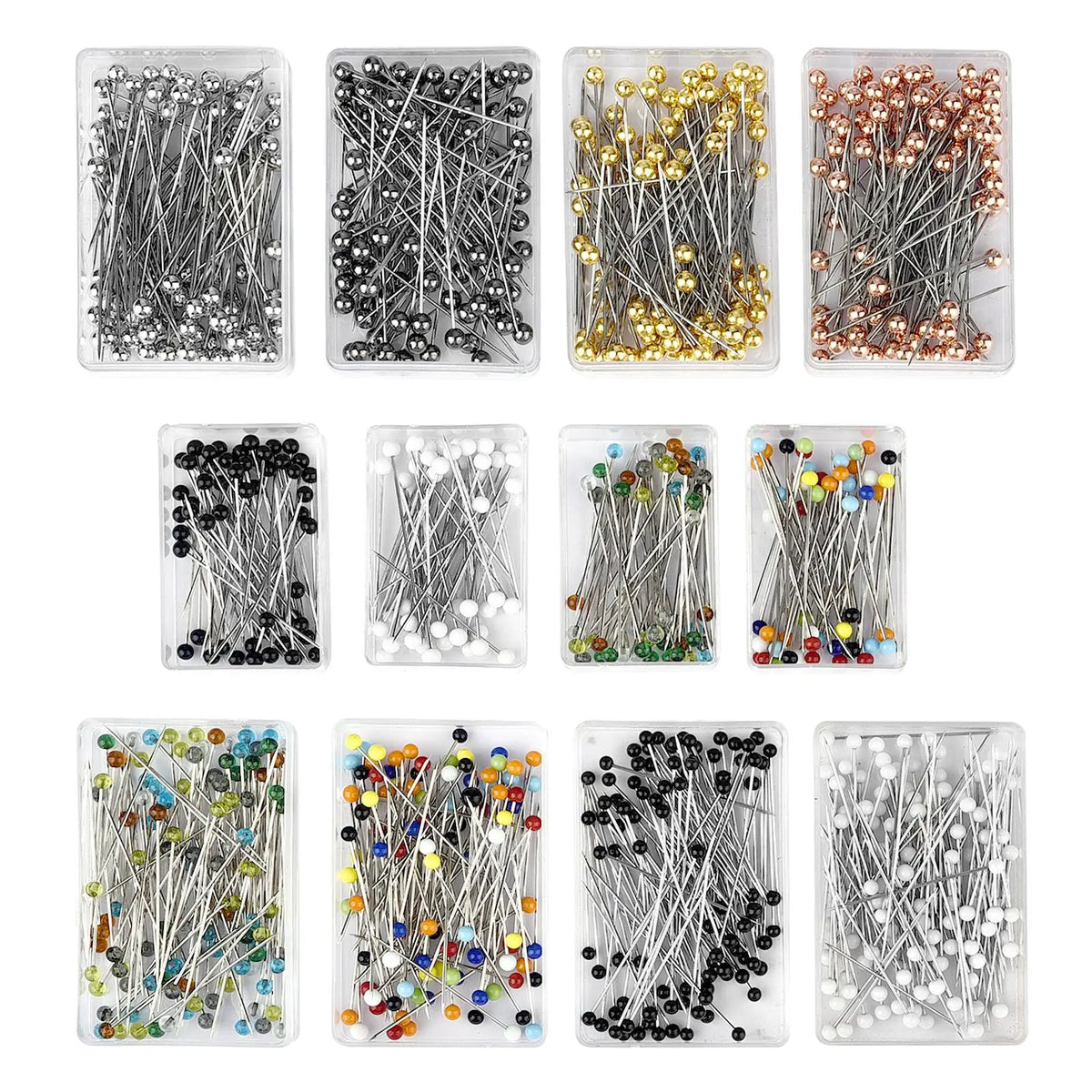 Straight Sewing Pins With Colored Glass Heads 32 mm